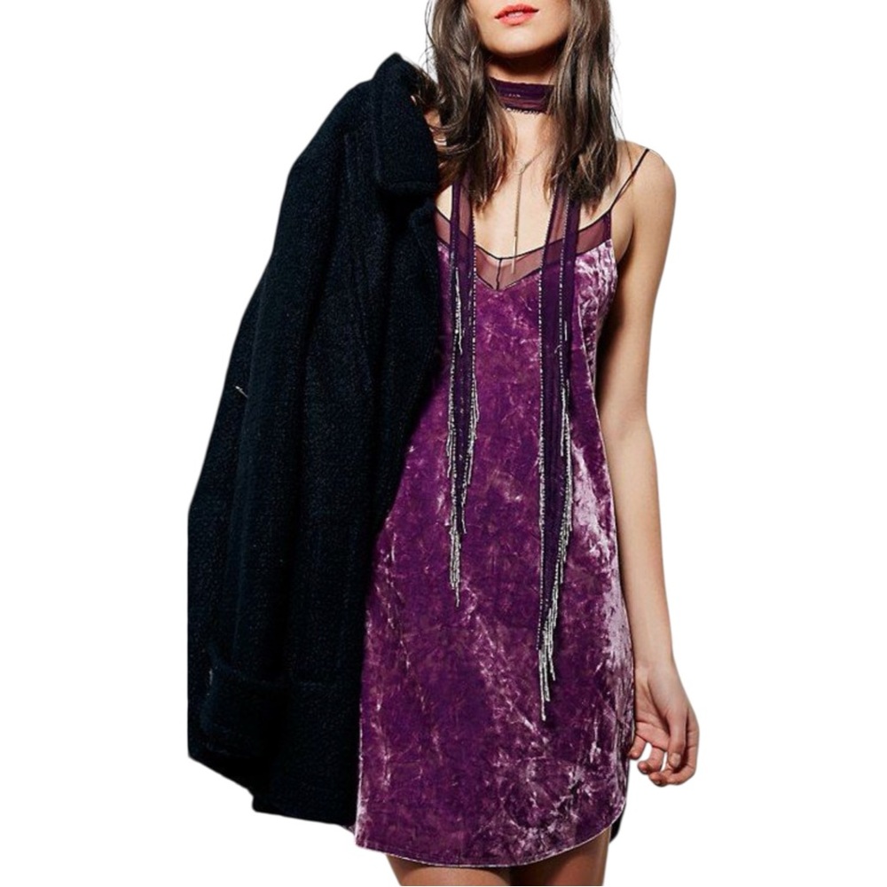 And Now This Velvet Slip Dress Purple Lace Trim Size S Spaghetti Strap Midi